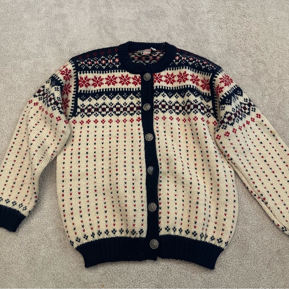Vintage Vossknit Fair Isle Knit Cardigan Sweater 38